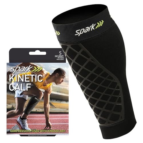 Brownmed Spark Kinetic Calf Sleeve, Embedded Kinesiology Tape, Large - size: Large
