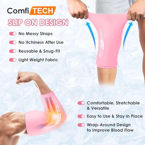 ComfiTECH Reusable Knee Ice Pack Wrap, Flexible Cold Gel Sleeve, Pink, XL