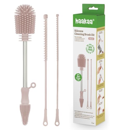 Haakaa Food-Grade Silicone Cleaning Brush Kit 3-Piece (Kit-Blush) - color: Kit-blush