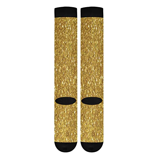 KLL Christmas Compression Socks for Men and Women Golden Glitter In Shiny Red Knee High Socks - color: Golden Glitter