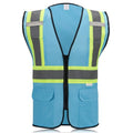High Visibility Reflective Safety Vest with Zipper and Pockets Sky Blue,M - color: Sky Blue, size: Medium