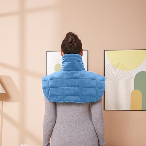 Ambershine 19''x24'' Weighted Neck & Shoulder Heating Pad, 2.5lbs with 12 Temperature Settings& 4 Auto-Off Timers, Pain Relief for Neck/Shoulder/Back(Light Blue) - color: 01-light Blue