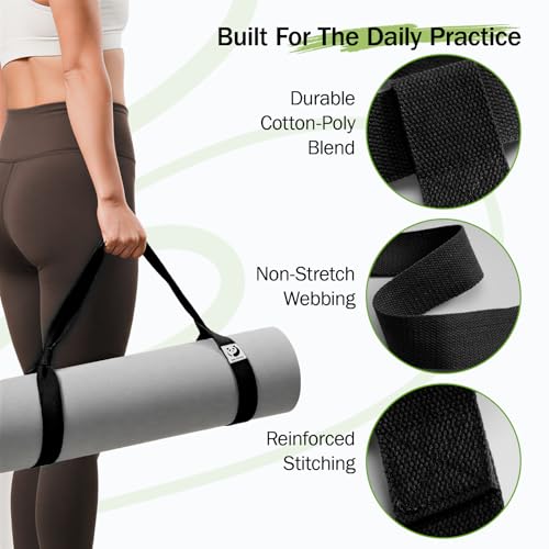 Slim Panda Yoga Mat Strap, Adjustable Soft Cotton Carrier - color: Black, size: 90 inches