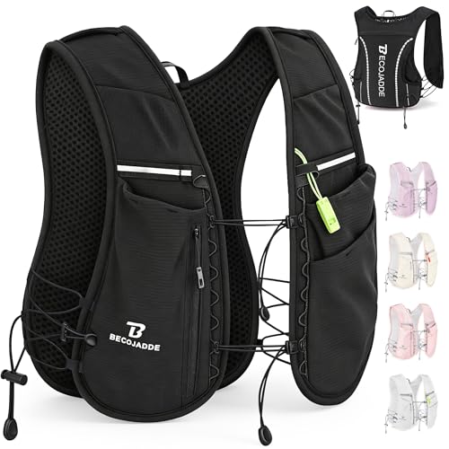 BECOJADDE 5L Running Vest for Women, Hydration Backpack Lightweight & Breathable for Trail Running, Marathon, Hiking, Cycling - color: Black