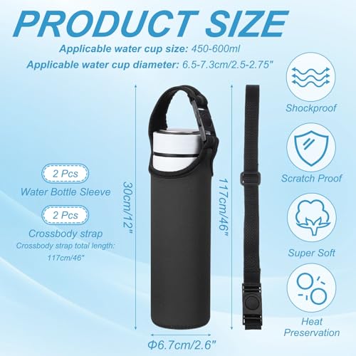 uxcell 2pcs Neoprene Water Bottle Sleeve, 15.5-20oz Insulated Water Glass Bottle Carrier Bag Collapsible Drink Bottle Sleeve Cover Holder with 2 Straps, Black - color: Black