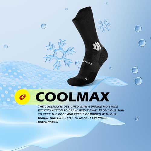 BRISIRA Coolmax Bamboo Viscose Compression Running Socks Crew Mid Calf - color: 3 Pairs Black, size: 9-13