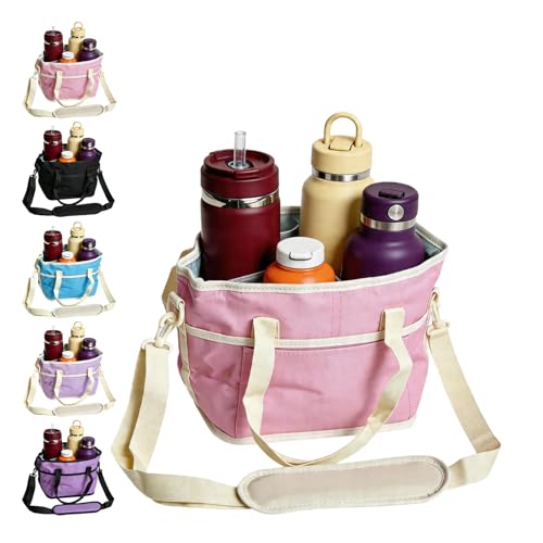 4 Compartment Drink Carrier Bag Family Size Insulated Water Bottle Holder & Tumbler Tote with Adjustable Strap Nylon Organizer Caddy with Front Pocket for Travel, Picnic, Delivery