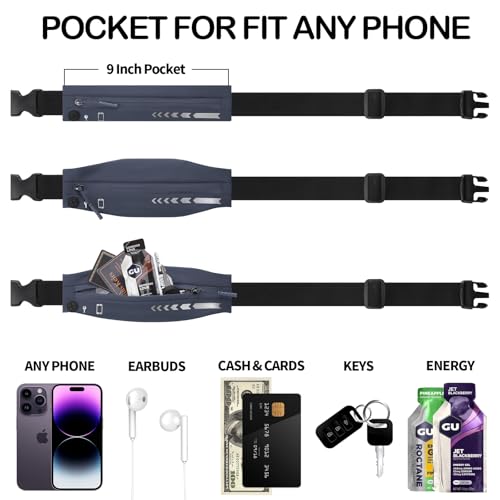 USHAKE Slim Running Belt Women Men, Bounce Free Fanny Pack Phone Holder - color: Dark Grey