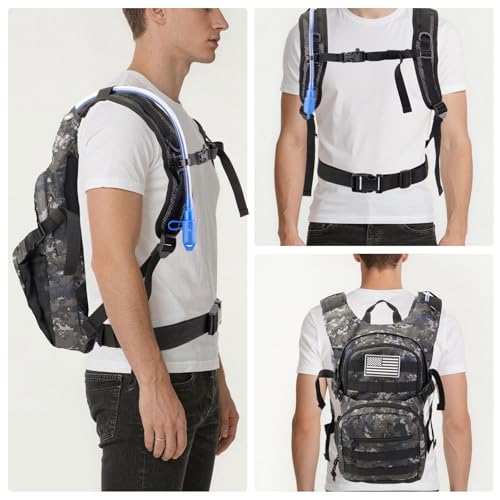 Tactical Hydration Backpack 2L Water Bladder - Lightweight Durable Pack for Hiking, Running, Outdoor Adventures, Adjustable Straps & Leak-Proof Design - color: Urban Digital Camo
