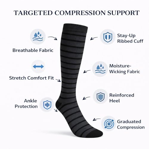 Diamond Star 6 Pairs Compression Socks for Men & Women, Knee High Socks - color: 6 Pairs (Charcoal/Black)