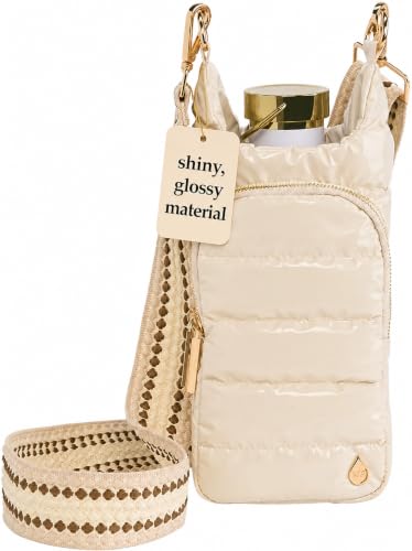 WanderFull Original HydroBag Crossbody Water Bottle Holder with Phone Pocket, Fits Water Bottles up to 32 oz - color: Ivory Lacquer - Patterned Strap