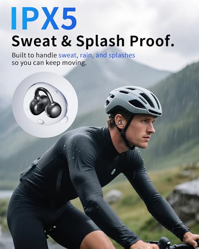 KUZER KT01 Pro Clip-on Earbuds, Open Wireless Bluetooth Headphones with Mic, Not in Ear, Won’t Fall Out, IPX5 Waterproof, 48H Playtime, Ultra-Light for Running, Work & Daily (White)