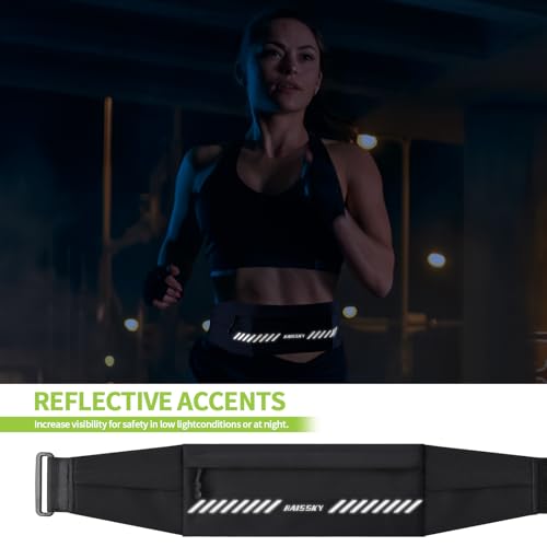 Slim Running Belt Fanny Pack for Men Women, Running Phone Holder, Waist Pack Runners Bag Money Belt with 3 Separate Pouch to Store Your Phone Key Money Safe, Waist Bag-Black - color: Black