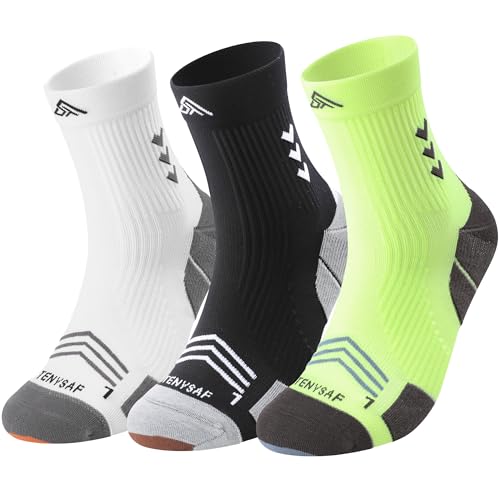 Mens Compression Running Socks: 360° Targeted Support Secure Fit - color: D-black White Green, size: 9-13