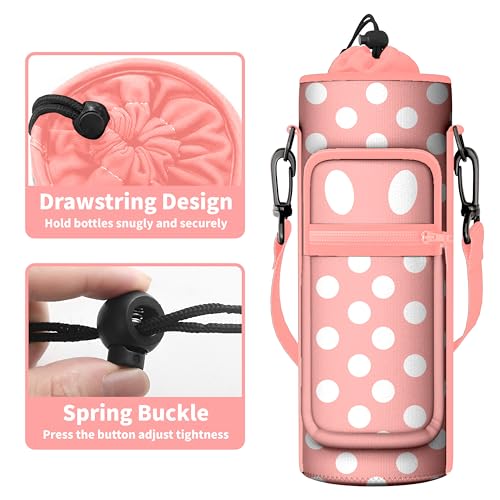 Water Bottle Holder with Strap, 18-32oz Water Bottle Carrier Sling Bag - color: Pink Polka Dots