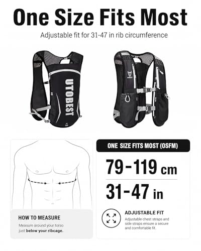 UTOBEST Running Vest Lightweight Hydration Vest Pack 5L UTR104 - color: Gray Vest 5L with 2 x Soft Flask