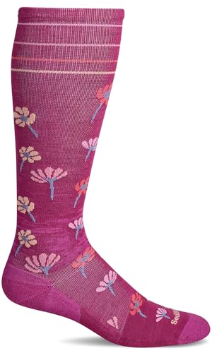 Sockwell Women's Field Flower Moderate Graduated Compression Sock - color: Magenta, size: Small-Medium