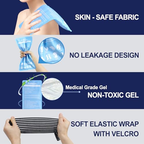 Pallesen Ice Packs, Ice Packs for Injuries Reusable, Cold Packs for Injuries, with Wrap, Flexible Therapy, Soft Gel Pack, Cold Compress for Pain Relief, Blue - color: Blue