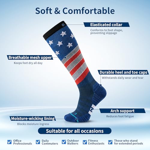 American Flag Compression Socks 15-20 mmHg, Knee High Sports Pair - size: Small-Medium