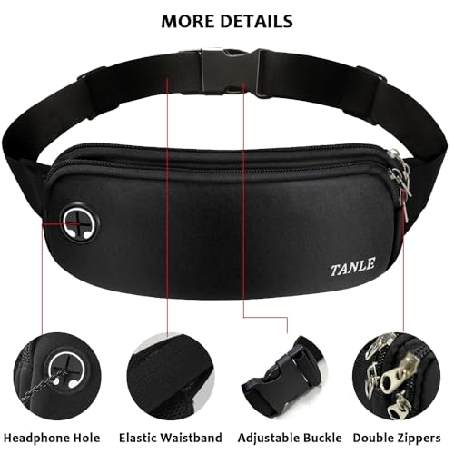2PCS Waterproof Fanny Pack Waist Bag, Slim Sport Hip Pouch Bum Bag with Headphone Hole & Adjustable Strap, Lightweight Fannypack for Running Hiking Travel Women Men