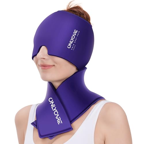 ONLYCARE Migraine Relief Cap & Neck Ice Pack Wrap Gel Gift Set for Women - color: Purple