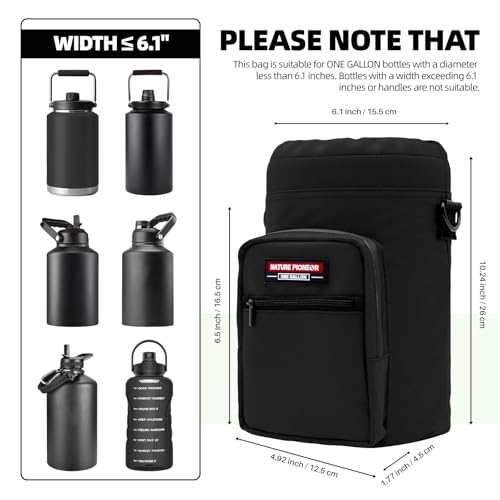 NATURE PIONEOR 26-128 oz Insulated Water Bottle Carrier Holder with Strap - color: Black, size: One Gallon