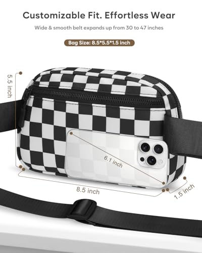 Pritent Fanny Packs for Women Crossbody Belt Bag With Zipper Back Pocket - color: Checkered Black, size: Small