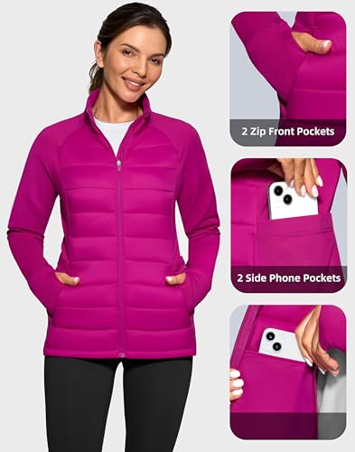 G Gradual Women's Running Fleece Lined Jackets 6 Pockets Lightweight Water Resistant Puffer Jacket for Hiking Travel - color: Rose, size: Small