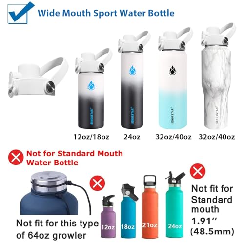 SENDESTAR Straw Lid for Hydroflask Wide Mouth Water Bottle with 12,16,18,20,24,32,40,64 oz, Auto Flip Straw Top Cap fit Most Wide Mouth Bottles, Sports Cap Water Bottle Accessories Top Replacement - color: White