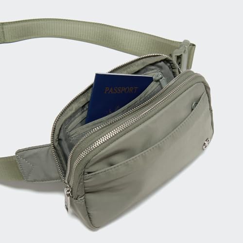 Pander Nylon Fanny Pack Belt Bag for Women with 5 Zipper Pockets - color: Grey Sage