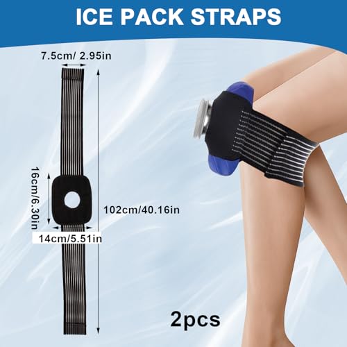 4 Pcs Ice Pack Strap, Adjustable Support Wrap, Ice Pack Wrap Extender Straps, Multipurpose Elastic Hook and Loop Extension Strap, Ice Bag Strap for Wrists, Arms, Waists, Knees Ice Belt, 41 Inches