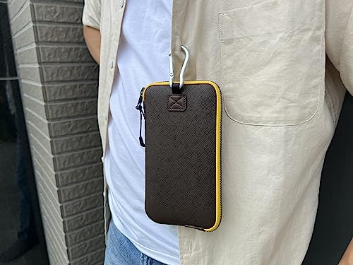 OneJoy Neoprene Phone Pouch, Lightweight Protective Cellphone Sleeve with Large Zipper Opening, Inner Pocket, Thermal Insulated, Durable Cell Phone Carrier for iPhone & Smartphones [ Brown ] - color: BrownYellow