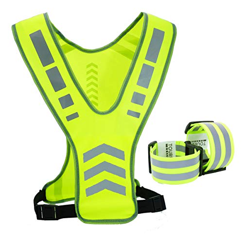 Reflective Running Vest Gear with Pocket for Women Men Kids, Safety Reflective Vest Bands for Night Cycling Walking Bicycle Jogging