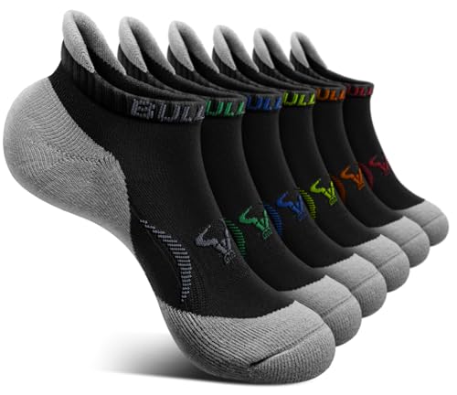 BULLIANT Men Running Ankle Socks 6Pack-Cushioned Support-Low Cut No Show - color: Black6467, size: 13-15