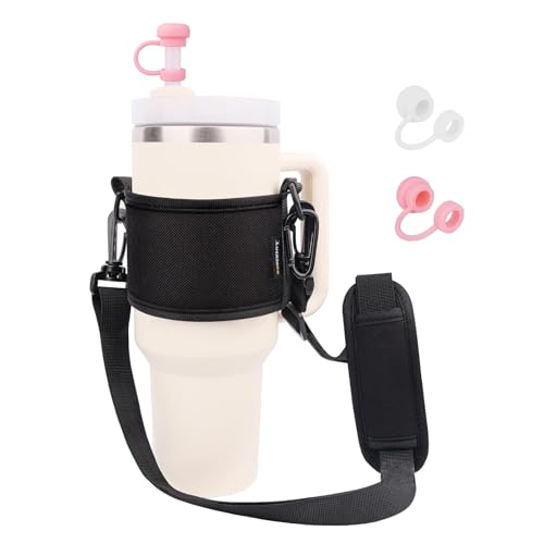 LUCKINEE Tumbler Holder with Strap Water Bottle Holder with Strap Handle - color: Black