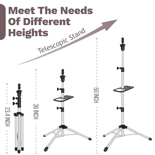 ZQIAN BEAUTY Wig Stand Tripod 50 Inch Metal Wig Mannequin Head Tripod Stand For Hairdressing Training Head Adjustable Wig Tripod Stand with Tool Tray (Silvery, Mannequin Head Not Included) - color: Silvery, size: 50 Inch