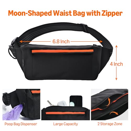 Amazon Basics Hands Free Dog Leash with Running Bag, Adjustable Waist Belt, Dual Padded Handles, Reflective Bungee Leash for Walking, Jogging, Hiking, Fits Small to Large Dogs (Up to 150 lbs)