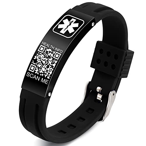 Medical Bracelets for Men Women with QR Code Medical Alert ID Bracelets - color: Obsidian Black