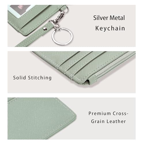 SEAVILIA Small Wallet for Women Slim Wristlet Keychain Wallets RFID Credit Card Holder With Zipper Pocket, ID Window (Light Green) - color: Light Green