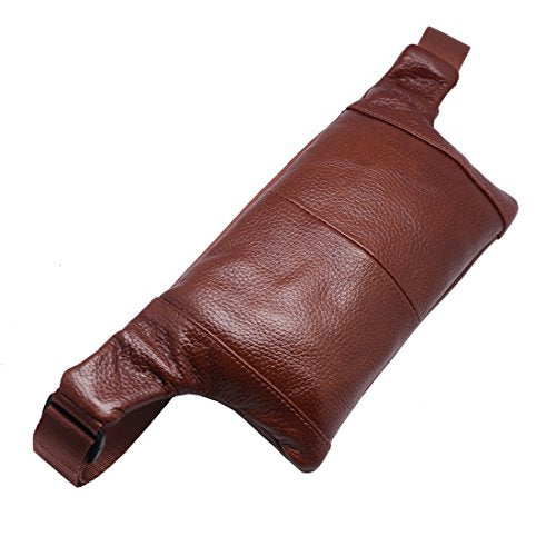 Triple Pocket fanny pack Genuine Leather waist bag slim shoulder bag Hip Purse Adjustable Belt strap Casual Pouch Outdoor Day bag (Tan) - color: Tan