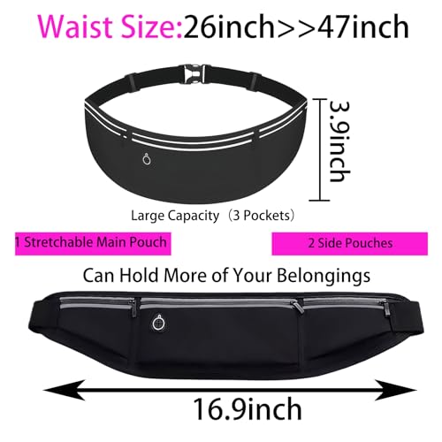 4 Pcs Slim Running Belt, Fanny Packs for Women, Lightweight Reflective Fitness Belt with Zipper Pockets, Moisture Wicking Sports Waist Pack for Men Women