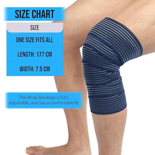 Extra Long Elastic Knee Wrap Compression Bandage Brace Support for Legs, Plantar Fasciitis, Stabilising Ligaments, Joint Pain, Squat, Basketball, Running, Tennis, Soccer, Football, Volleyball (Navy Blue) - color: Navy Blue
