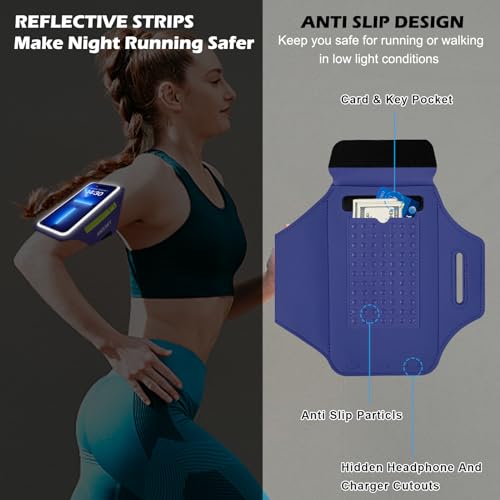 HAISSKY Running Armband with Zipper Pocket,Sweatproof Phone Armband 6.9" - color: Navy blue(Up to 6.9")