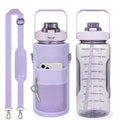 Half Gallon Water Bottle with Sleeve, 64OZ Motivational Water Bottle - color: Pure Purple
