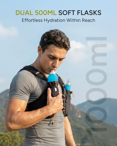 Sahara Sailor Running Vest for Women Men, 2PCS 500ml Soft Flasks, Adjustable Chest Waist Fit, Multi-Pockets, Lightweight Breathable Reflective Hydration Backpack for Running, Trail, Cycling, Hiking - size: S (27–37 in)