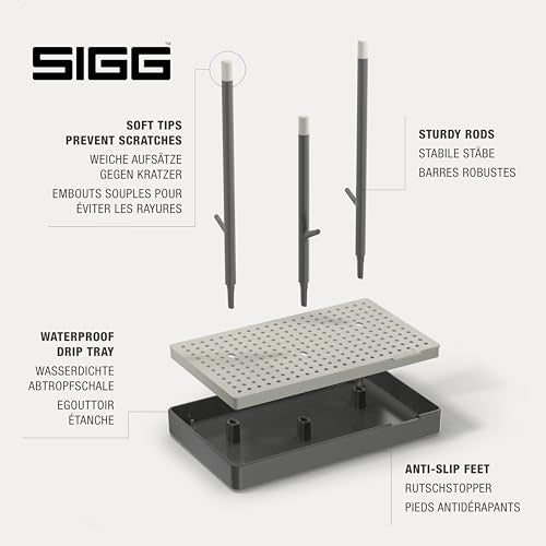 SIGG - Elara Bottle Drainer - Non-Slip - Waterproof drip Tray - Scratch-Free Rubberised Holders - BPA-Free & Dishwasher Safe - Swiss Design - Made in the EU - Grey - color: Gray