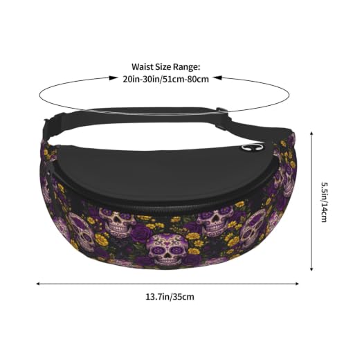 Dujiea Fanny Pack, Mexican Sugar Skulls Waist Bag With Headphone Hole Belt Bag Adjustable Sling Pocket Fashion Hip Bum Bag For Women Men Kids Outdoors Casual Travelling Hiking Cycling - color: Mexican Sugar Skulls