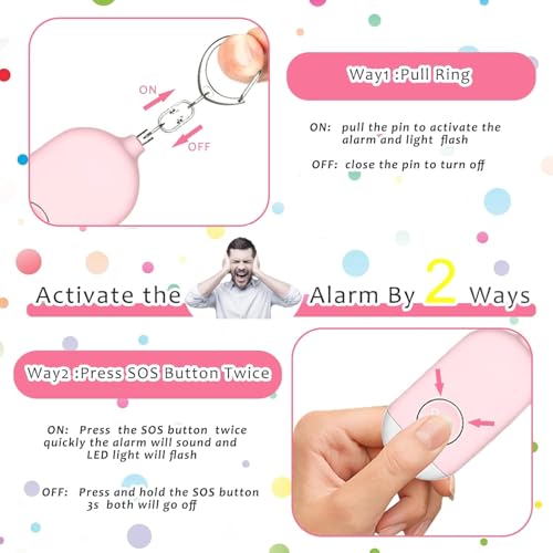 Hion Personal Safety Alarm for Women, 5 Pack Rechargeable 130dB Self Defense Alarm Keychain with LED Flashlight, Emergency Safe Sound Security for Children Elderly College Girls, Multi Colors - color: Black+White+Pink+Blue+Purple