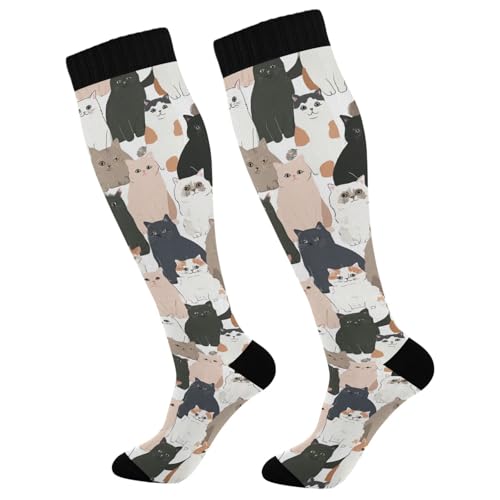 Wusikd Cats Compression Socks for Women and Men Circulation Cute Long Socks for Athletic Running 1 - color: Cats