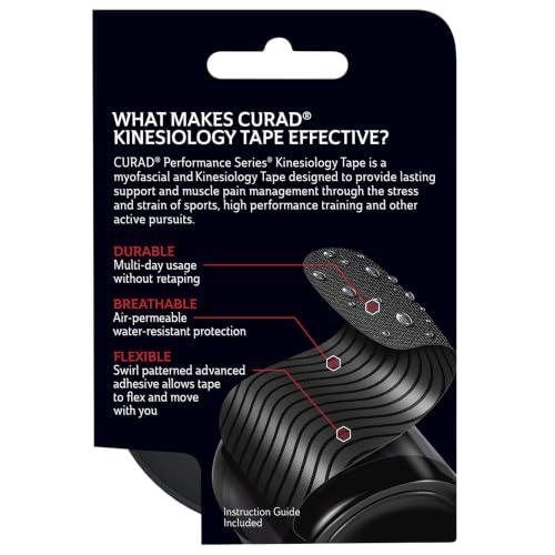 CURAD Performance Series Kinesiology Tape, Black, 2 x 10 in Each, 20 Strips